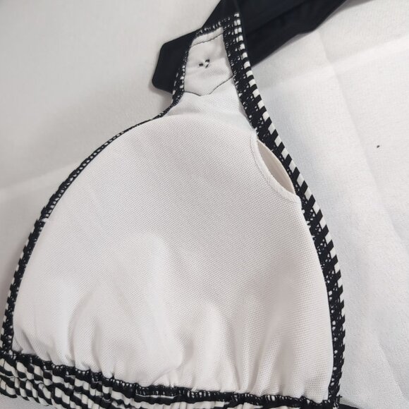 Point Zero Striped Halter Bikini Top Bathing Suit Women's 14 Black White NEW - Picture 10 of 11